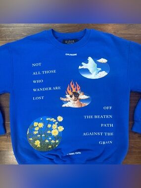 Civil Regime Crewneck Sweatshirt Medium Blue Off The Beaten Path Graphic Pullove